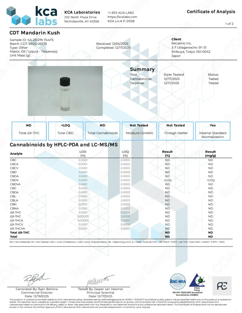 CDTテルペン - マンダリンクッシュ (KCA)