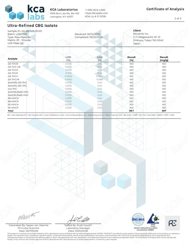 COA(成分分析表) | Recalmo